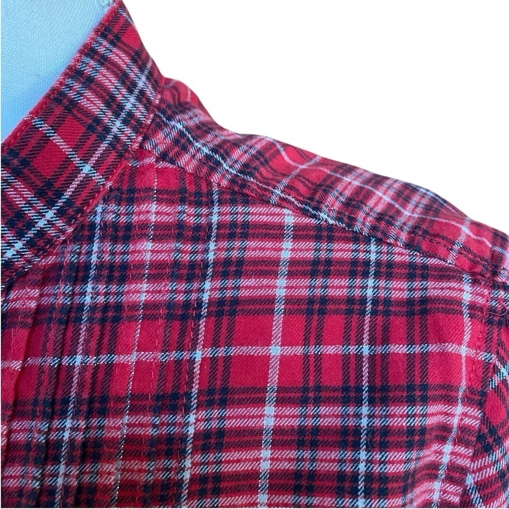 Lands’ End Plaid Flannel Popover Shirt Womens 12 Red Metallic Silver L - Picture 4 of 12
